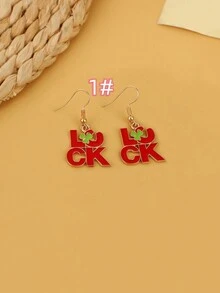 1 對字母和太陽圖案鋅合金耳環,男女通用節日禮物 - 彩色 - 查看 4