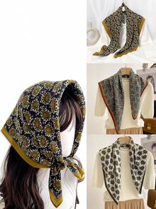 1入組印有花呢圖案的女士圍巾，65*65厘米薄格紋天鵝絨方巾，春秋時尚頸巾頭巾真絲圍巾髮箍，旅遊度假戶外防曬披肩多功能圍巾 - 彩色 - 查看 10