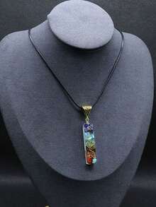 1pc Resin-Encased Natural Stone Pendant Necklace With Rainbow Crushed Stone Chip Chain, Ideal Gift For Friends - Multicolor - View 2