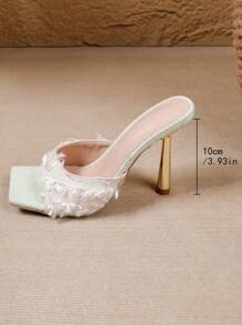 Open Toe High Heel Slippers, Fashionable Sandals - Beige - View 7