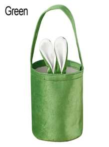 1pc Green Velvet Rabbit Ear Bags With Handle Easter Bunny Gift Packing Bag Chocolate Candy Bags Tote Bag Wedding Party Favors Handbag - Green - View 5