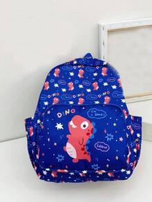 卡通恐龍圖案印花兒童背包,大容量,學校肩背袋適用於兒童 - 藍色 - 查看 2
