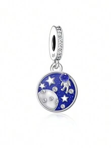 1 件時尚 925 純銀太空人和方晶鋯石裝飾吊墜珠適合 Diy 禮物、男女通用、生日 - Q3082 - 查看 1