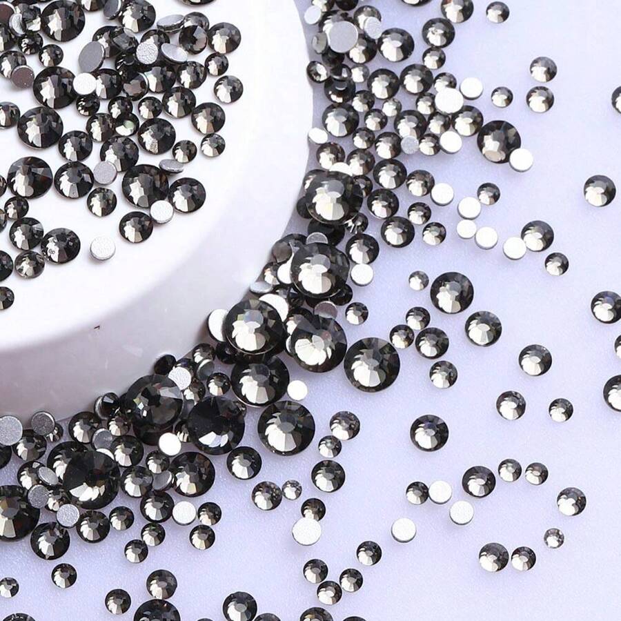 1440PCS Transparent Black Mixed Size SS3-SS20 Glass Silver Flat Bottom Rhinestones DIY Nail Art Accessories - Transparent Black - View 1