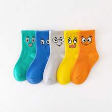 5對/包時尚卡通表情中筒運動襪(兒童專用) - 彩色 - 查看 6