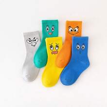 5對/包時尚卡通表情中筒運動襪(兒童專用) - 彩色 - 查看 4