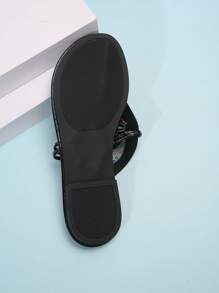 女士舒適扁形蝴蝶印花拖鞋