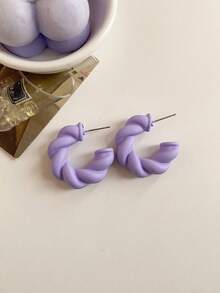 1 对个性化亚克力糖果色螺旋扭曲环耳环，适合女性日常佩戴 - J款式 - 查看 20