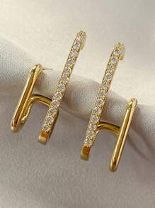 水鑽裝飾耳環 - 金黃色 - 查看 2