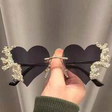 1PC Fashion Rimless Rhinestone Shining Heart Shaped Fashion Glasses Women Dancing Night Club Party Glasses - Gold - View 15