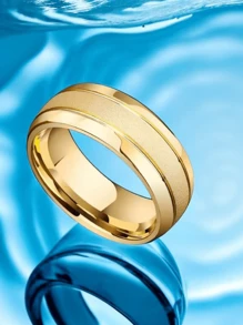 1件時尚鈦鋼戒指,啞光18k金色極簡主義戒指,適用於派對、商務活動、情人節禮物、街頭休閒時尚手飾,適用於最好的朋友生日禮物,華麗設計的雙色金色戒指,適用於任何場合的多功能戒指 - 8MM寬 內外球雙線磨砂戒指 - 查看 5