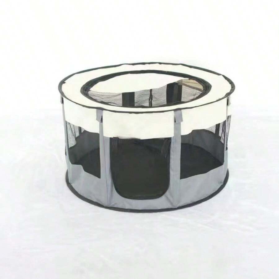 1入可摺疊寵物圍欄/籠子/帳篷,適用於小型犬貓-室內/戶外,幼犬/幼貓床房,圓形 - 灰色 - 查看 1