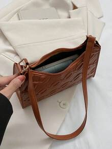 New Arrival Women's Solid Color Pu Leather Shoulder Bag With Chain Pattern And Zipper Decoration, Simple And Stylish, Perfect For Casual Occasions, Crossbody And Clutch Bag Available - Brown - View 10
