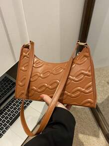 New Arrival Women's Solid Color Pu Leather Shoulder Bag With Chain Pattern And Zipper Decoration, Simple And Stylish, Perfect For Casual Occasions, Crossbody And Clutch Bag Available - Brown - View 1