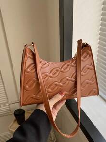 New Arrival Women's Solid Color Pu Leather Shoulder Bag With Chain Pattern And Zipper Decoration, Simple And Stylish, Perfect For Casual Occasions, Crossbody And Clutch Bag Available - Brown - View 4