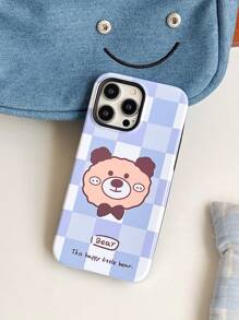 1pc Two-In-One Phelonic Resin Gridted Bears Phone Case Compatible With IPhone