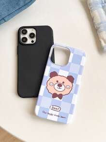 1pc Two-In-One Phelonic Resin Gridted Bears Phone Case Compatible With IPhone