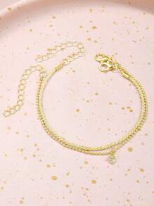 Bộ 2 chiếc/Bộ Vòng tay trang trí hình trái tim và đá Rhinestone đơn giản dành cho phụ nữ, ngày lễ, hẹn hò, quà tặng ngày lễ tình nhân Valentine, Mẹ, Mẹ, Ngày của Mẹ, Quà tặng - Vàng - Xem 2