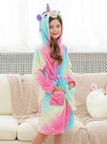 Tween Girl Colorful Starry Unicorn Bathrobe & Homewear