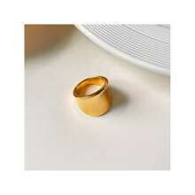 1 件復古戒指幾何設計拋光錶面適合男士和女士搭配日常服裝派對配件 - 金色 - 查看 4