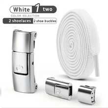 1pc Shoelaces Slouchy Free Switch Fixed Buckle Men's And Women's Free Elastic Elastic Colorful Widening Rope - White - View 1