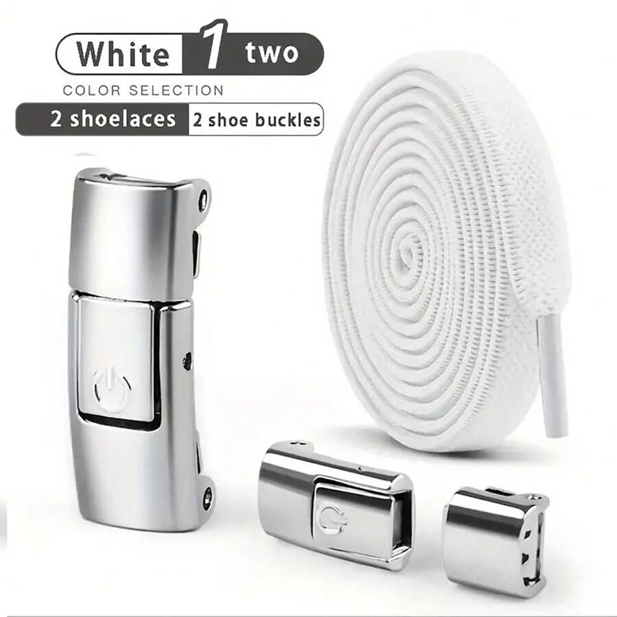 1pc Shoelaces Slouchy Free Switch Fixed Buckle Men's And Women's Free Elastic Elastic Colorful Widening Rope - White - View 1