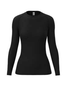 Solid Color Compressed Outdoor Fitness Round Neck Long Sleeve Sports T-Shirt, Summer
