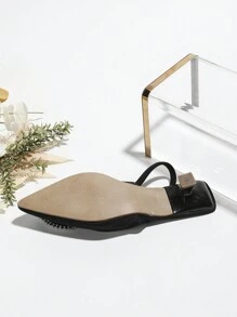 女士優雅水晶鑲嵌尖頭涼鞋,帶踝帶和低跟 - 黑色 - 查看 6