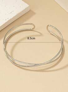 1pc Asymmetrical Geometric Cross Vintage And Exaggerated Cuff Bracelet With High-End Sensation - Silver - View 3