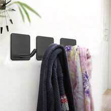 4pcs Stainless Steel Hook, Bath Towel Robe Coat Hook, Closet Viscosity Hook, Punch-Free Installation, Closet Bathroom Accessories - Black - View 6