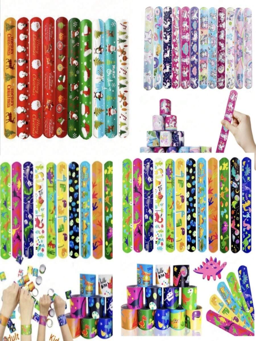 10pcs Pulseras De Golpe, Bandas De Golpe Con Diferentes Diseños Y Patrones Coloridos Para Paquetes De Favores De Fiesta De Cumpleaños Y Premios Escolares En El Aula - Multicolor - Ver 1