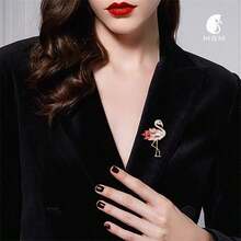 1個精美的水晶彩色火烈鳥胸針,適用於大衣、西裝、旗袍的節日配飾 - 金色 - 查看 2