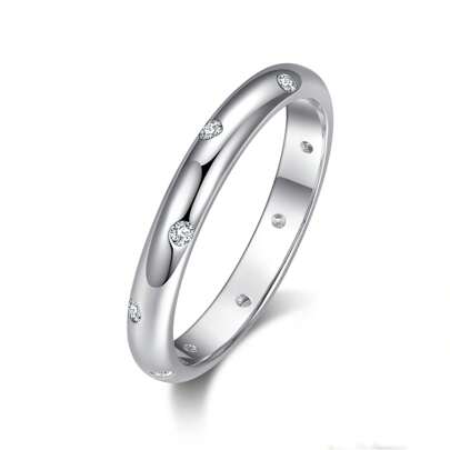 1 pieza Anillo simple plata esterlina brillante zirconia cúbica , ideal para de mujeres tener una cita , compromiso o boda regalo