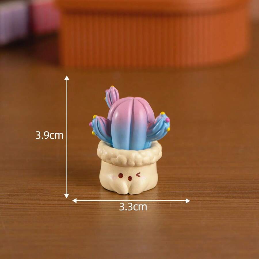 1pc Mini Plant Pot Desktop Decoration Mini Ornament - Purple Blue Cactus - View 1