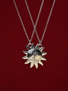 2pcs Multicolor Stylish Handshake Heart, Yin Yang, Skull, Sun Design Pendant Necklaces, Perfect For Women Everyday Wear, Valentine's Day, Friendship - Multicolor - View 8