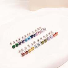 PMKMKM 12 Pairs/Set Simple Stainless Steel Four Claw Setting Colored Earrings - Silver - View 6