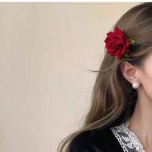 1 件红玫瑰花朵发夹，浪漫甜美发饰，适合摄影、日常佩戴、情人节和各种服装波西米亚风万圣节 - 紅色 - 查看 4