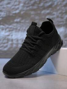 男士网眼休闲鞋轻便舒适平底鞋步行鞋跑步鞋网球运动鞋女士鞋男女通用 - 黑色 - 查看 6