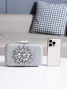 晚禮服包袋,閃閃發光的鑽石裝飾,手拿或肩背均可使用,適用於聚會活動,奢華的女士包袋適用於正式場合,與婚禮裙、正式裙、晚禮服或生日裙搭配,適合派對、婚禮、舞會和晚宴等場合使用 - 銀色 - 查看 4