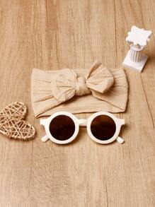 1 件婴儿尼龙提花蝴蝶装饰头带，配 1 件儿童眼镜，情人节爱心款 - 咖啡棕 - 查看 1