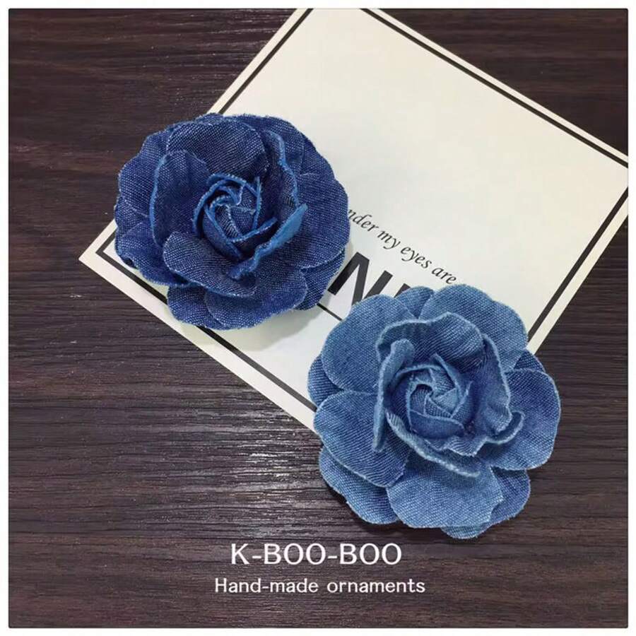 1入女士深藍色牛仔藍花朵髮夾配件胸針,適用於毛衣、套裝、外套 - 深藍色 - 查看 1