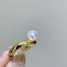 1pc High-End Stylish Natural Akoya Pearl Ring With S925 Sterling Silver Adjustable Band For Women's Daily Or Festival Wear - White - View 4