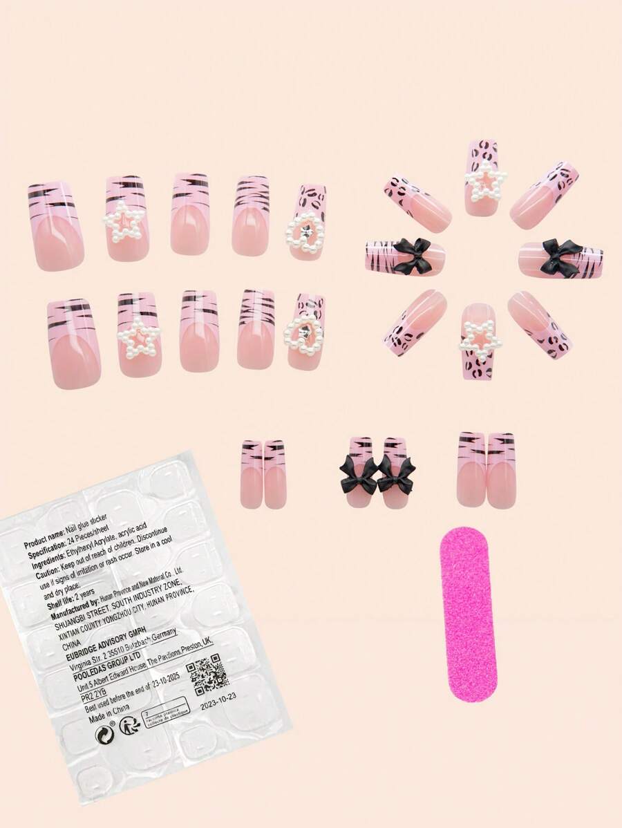 Transform Your Nails With 24pcs Medium Square Shiny Pearl Heart Star