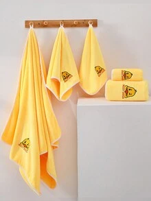 3入組 【2面巾&1浴巾】可愛的卡通鴨刺繡,柔軟、光滑、吸水,適用於臉、身體及沐浴,浴巾尺寸：80*160cm,面巾尺寸：35*75cm - 黃色 - 查看 3
