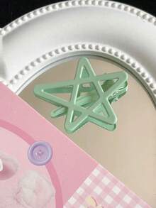 1入綠色兒童及青少女發夾,彩色星形設計,簡約休閒風格,適合日常佩戴 - 綠色 - 查看 1