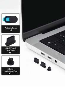 8pcs Type-C Anti-Dust Port Plug+2pcs 3.5mm Earphone Anti-Dust Port Plug+2pcs Web Camera Cover Slider+1pc Transparent Box, Suitable For Laptop Port Anti-Dust And Waterproof