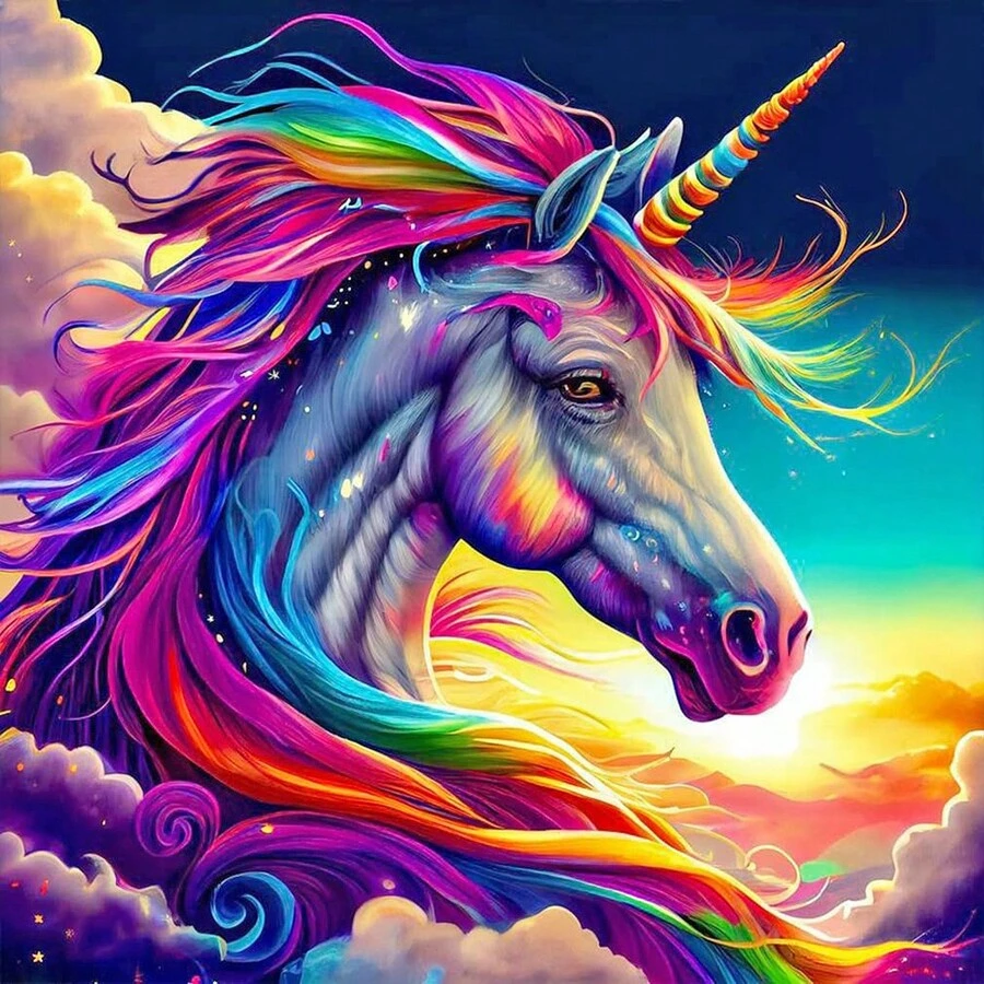 Rainbow Unicorn Diamond Painting Kit, Fantasy 5d Diamond Painting Set, Home Wall Decor Diy - Multicolor - View 1