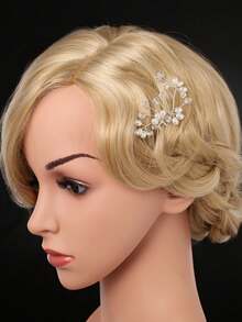 2入組珍珠、鑽石和葉子設計的金屬髮夾 - 銀色 - 查看 1