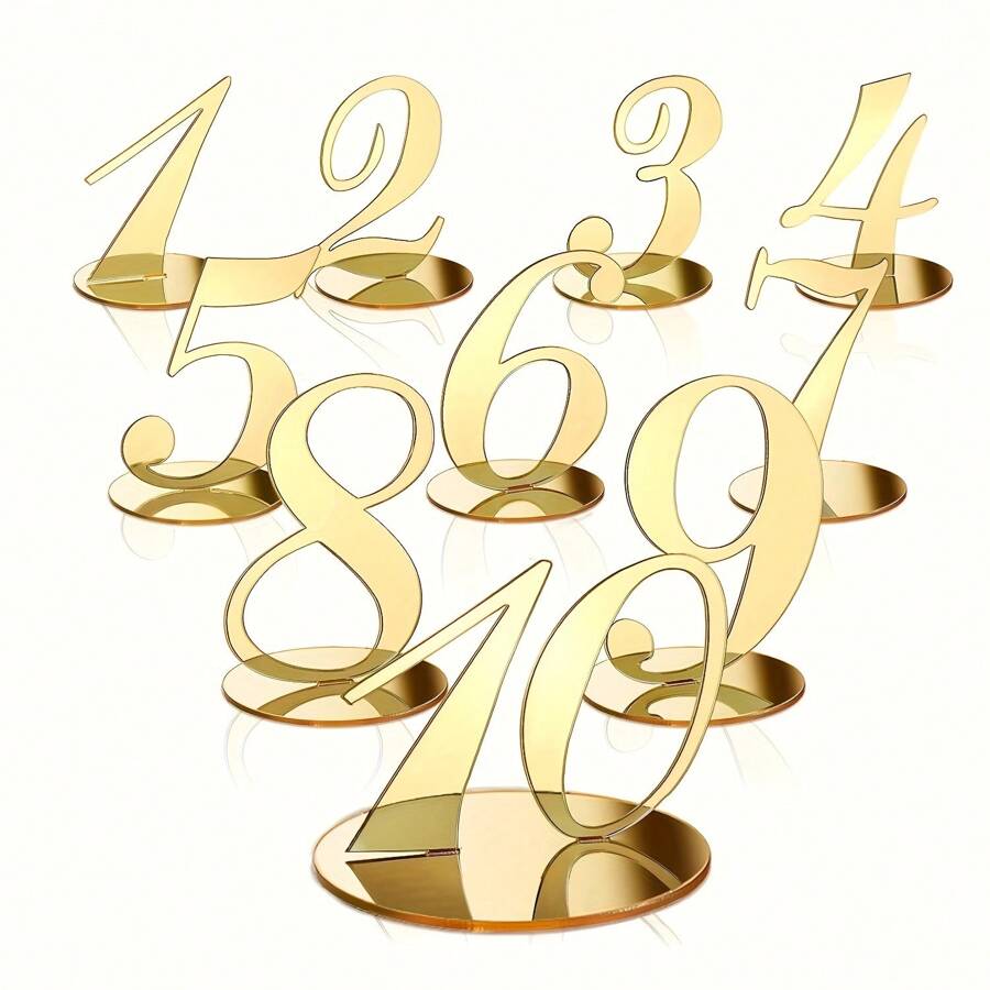 1 件装桌号 桌号卡 桌号架 婚礼桌号 0-9 桌号 镜面亚克力婚礼立式桌号 带底座 适用于派对接待 最佳礼物、婚礼装饰、家居装饰、房间装饰 - 金色 - 查看 1