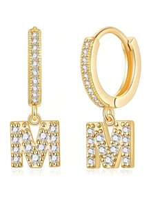 1對女士小號huggie Hoop字母耳環| Post Huggie耳環|方鋯|925純銀低過敏|女童、少女、女士禮物 - 金黃色 - 查看 18